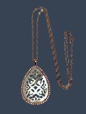 Rose Silver Mother of Pearl Teardrop Pendant Necklace  18" Italy